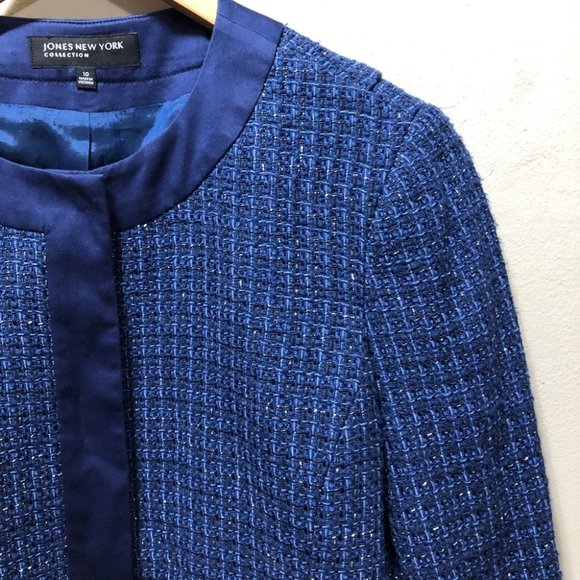 {Jones NY} NWT Cobalt Tweed Crew Blazer - Picture 3 of 14